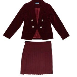 size 14 pom pomme burgundy suit pleated wool skirt and velvet blazer used